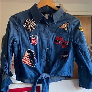 Vintage denim patched crop top